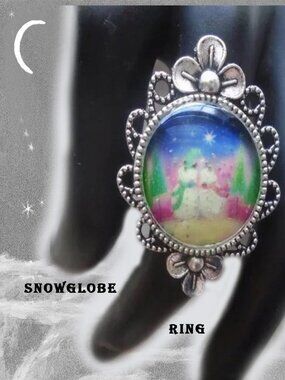FUNKY SUMMER JEWELRY Snow Globe Ring Winter Snowman Ring Whimsical Wintercore